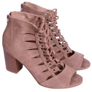 Rampage Women's Chunky Block Heel Lace Up Open Toe Gladiator Sandals - Size 8.5M